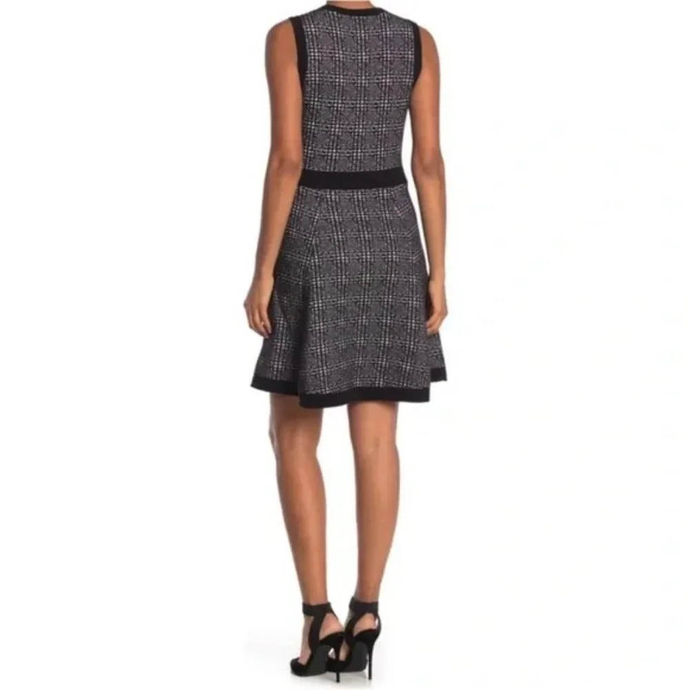 Womens Size Small Kate Spade Black White Mod Sleeveless Plaid Knit Sweater Dress
